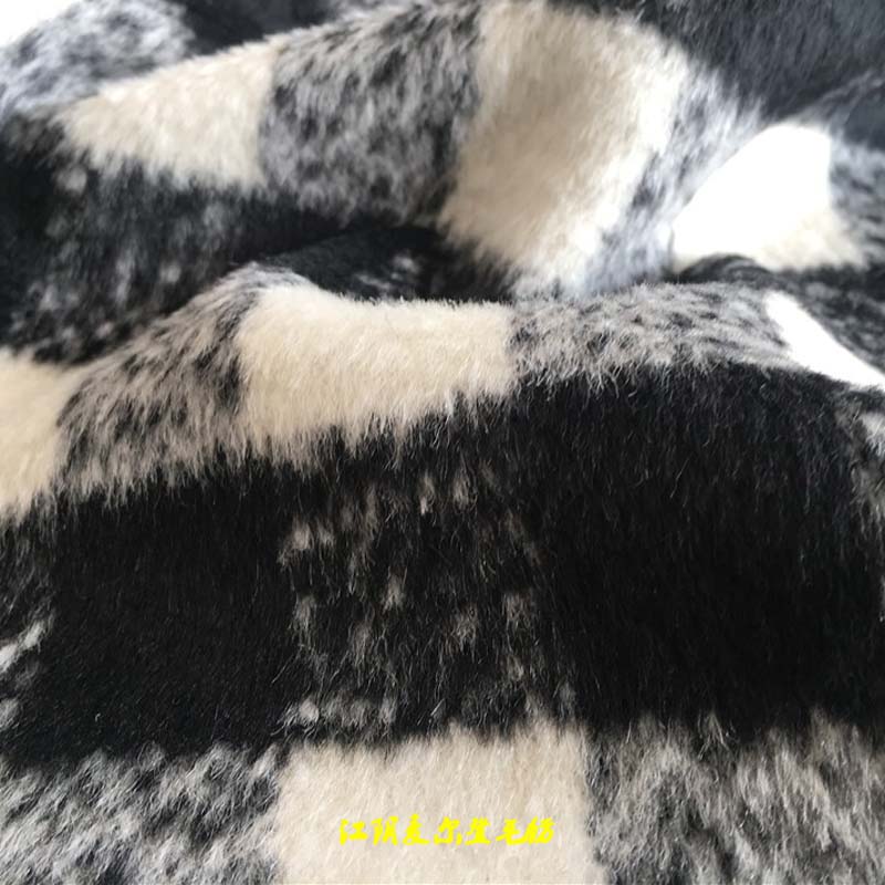 黑白粗花呢格子順毛黑白粗花編織格子呢